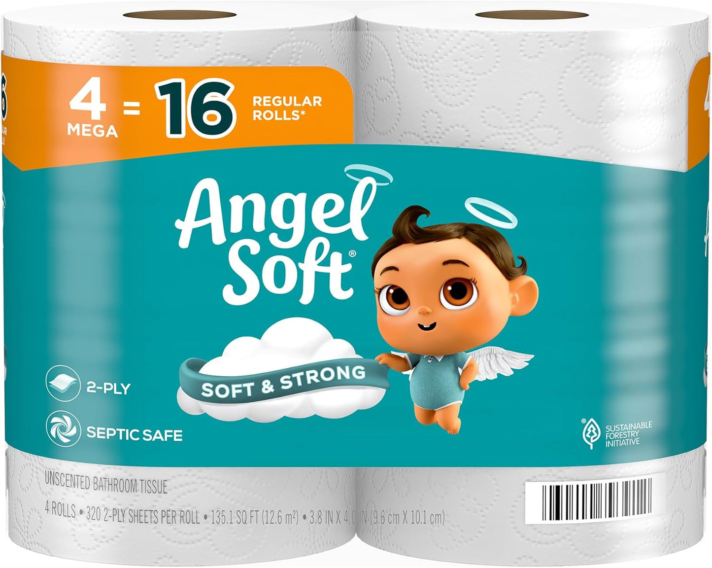 Angel Soft Toilet Paper, 24 Super Mega Rolls = 144 Regular Rolls, Soft and Strong Toilet Tissue