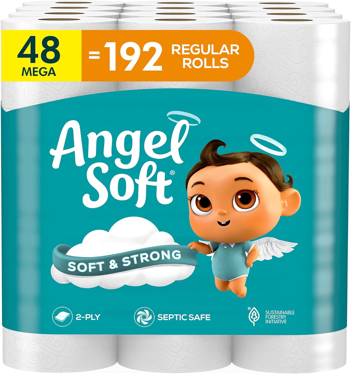 Angel Soft Toilet Paper, 24 Super Mega Rolls = 144 Regular Rolls, Soft and Strong Toilet Tissue