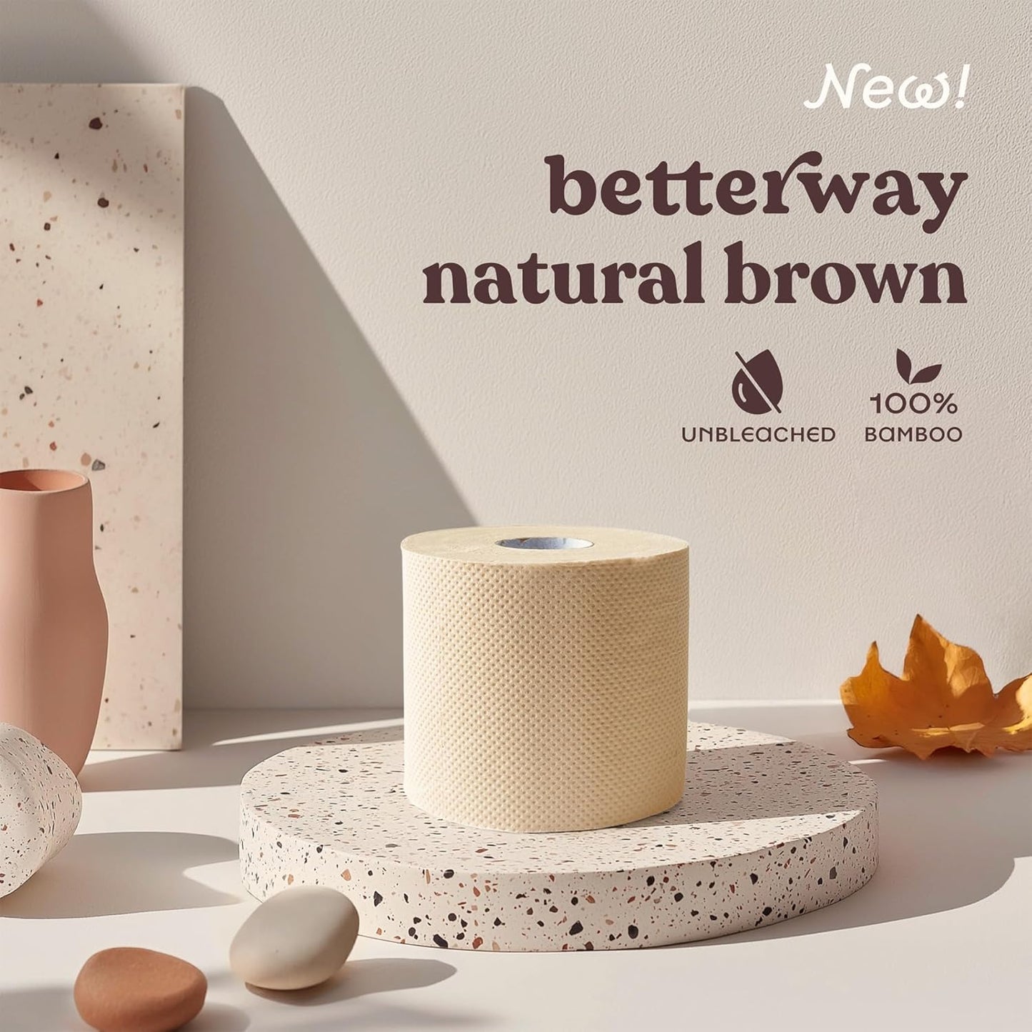 Betterway Bamboo Toilet Paper 3 Ply - Sustainable Toilet Tissue - 12 Double Rolls & 360 Sheets Per Roll - Septic Safe - Organic, Plastic & PFAS Free - FSC Certified