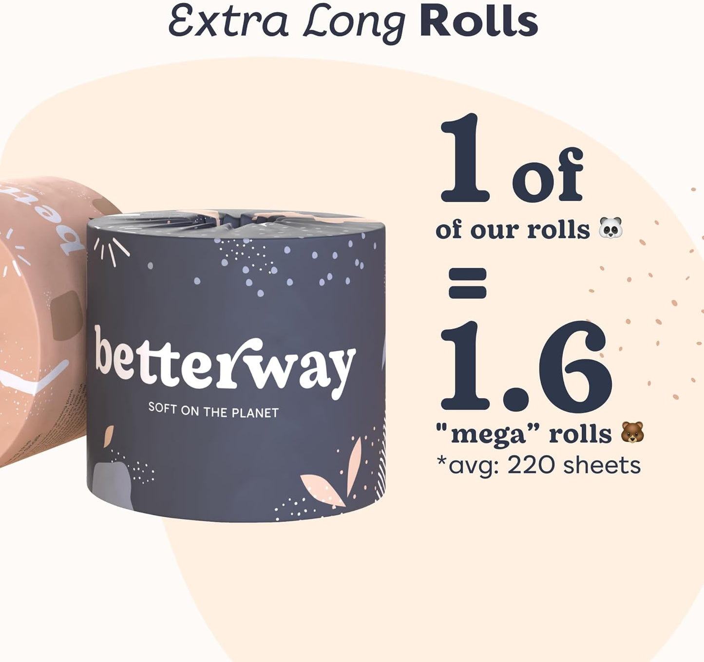 Betterway Bamboo Toilet Paper 3 Ply - Sustainable Toilet Tissue - 12 Double Rolls & 360 Sheets Per Roll - Septic Safe - Organic, Plastic & PFAS Free - FSC Certified