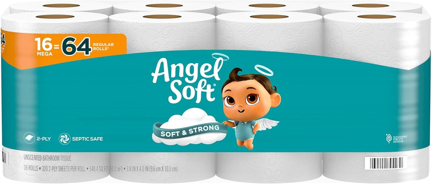 Angel Soft Toilet Paper, 48 Mega Rolls = 192 Regular Rolls, Soft and Strong Toilet Tissue