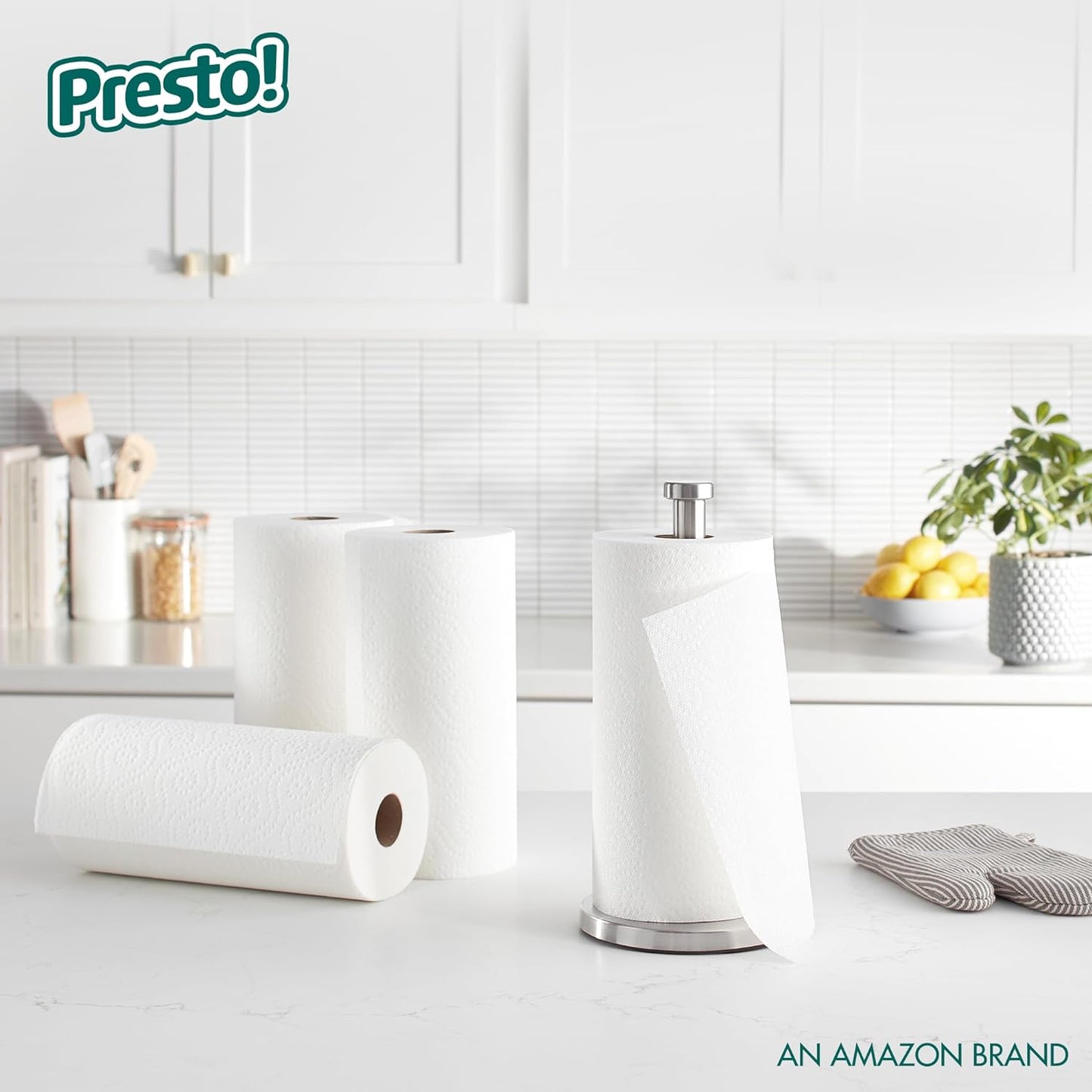 Amazon Brand - Presto! Flex-a-Size Paper Towels, 158 Sheet Huge roll, 6 Rolls, Equivalent to 19 Regular Rolls, White