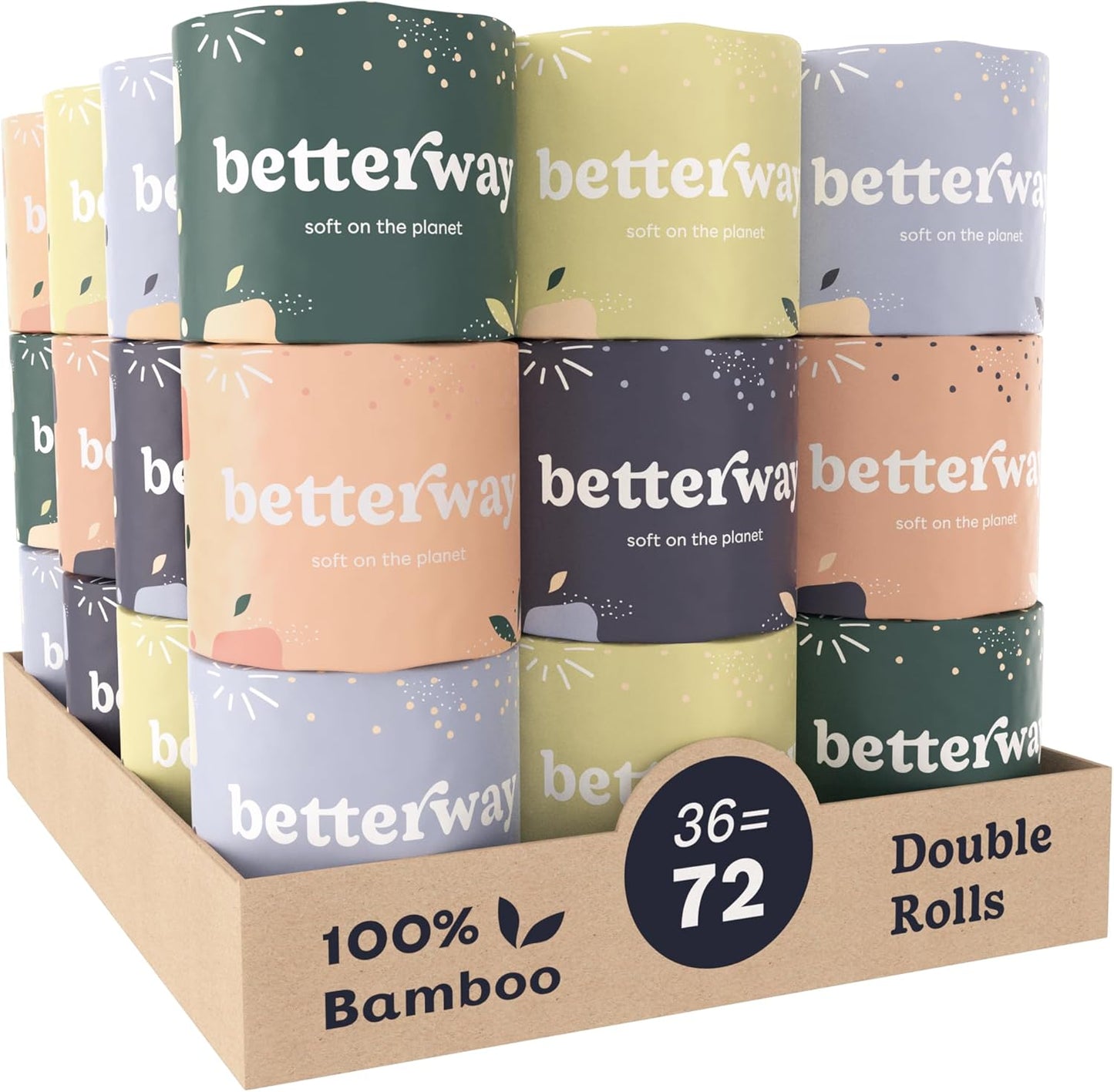 Betterway Bamboo Toilet Paper 3 Ply - Sustainable Toilet Tissue - 12 Double Rolls & 360 Sheets Per Roll - Septic Safe - Organic, Plastic & PFAS Free - FSC Certified