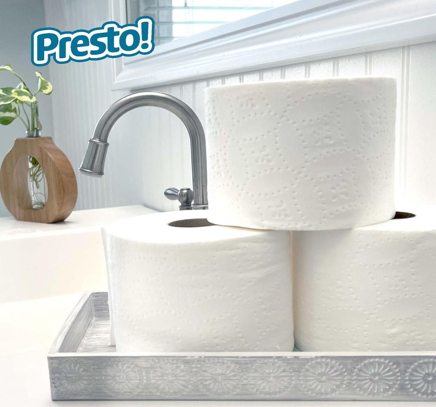 Amazon Brand - Presto! 2-Ply Ultra-Soft Toilet Paper, 24 Family Mega Rolls = 120 regular rolls, 6 Count (Pack of 4), Unscented