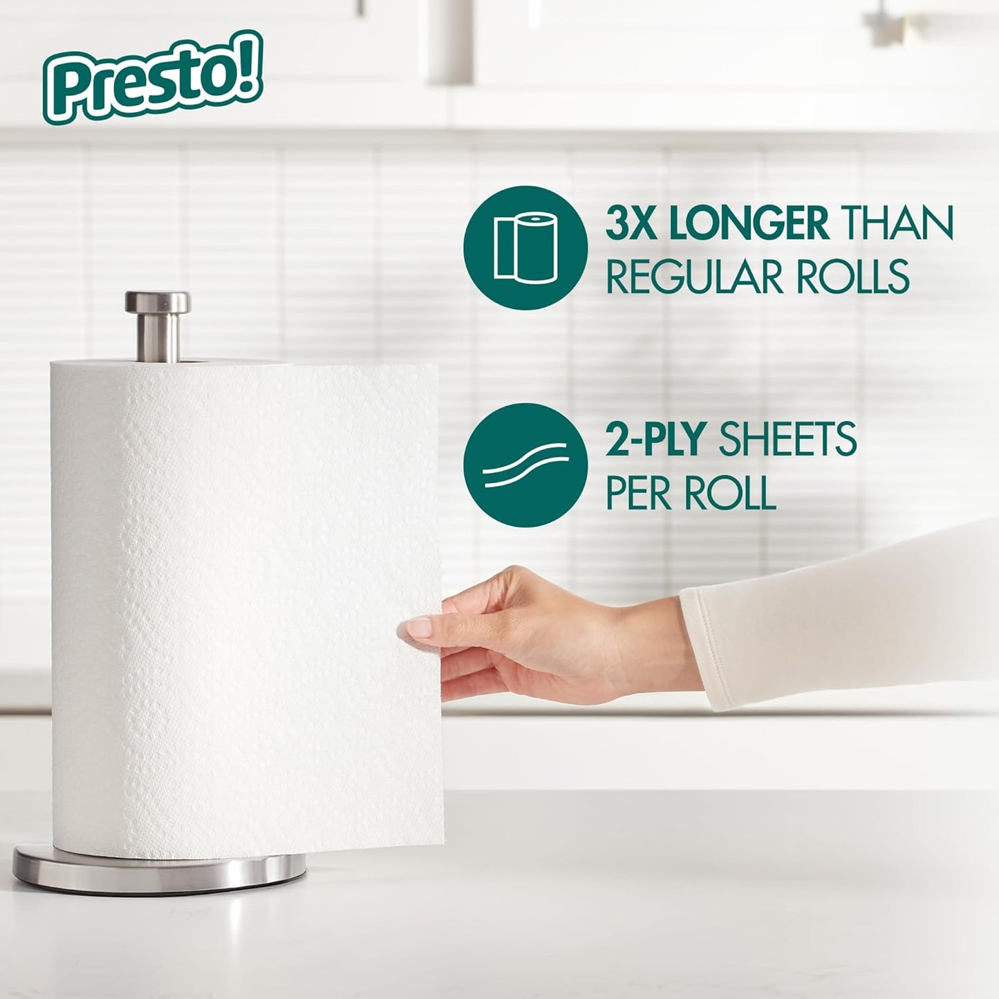 Amazon Brand - Presto! Flex-a-Size Paper Towels, 158 Sheet Huge roll, 6 Rolls, Equivalent to 19 Regular Rolls, White