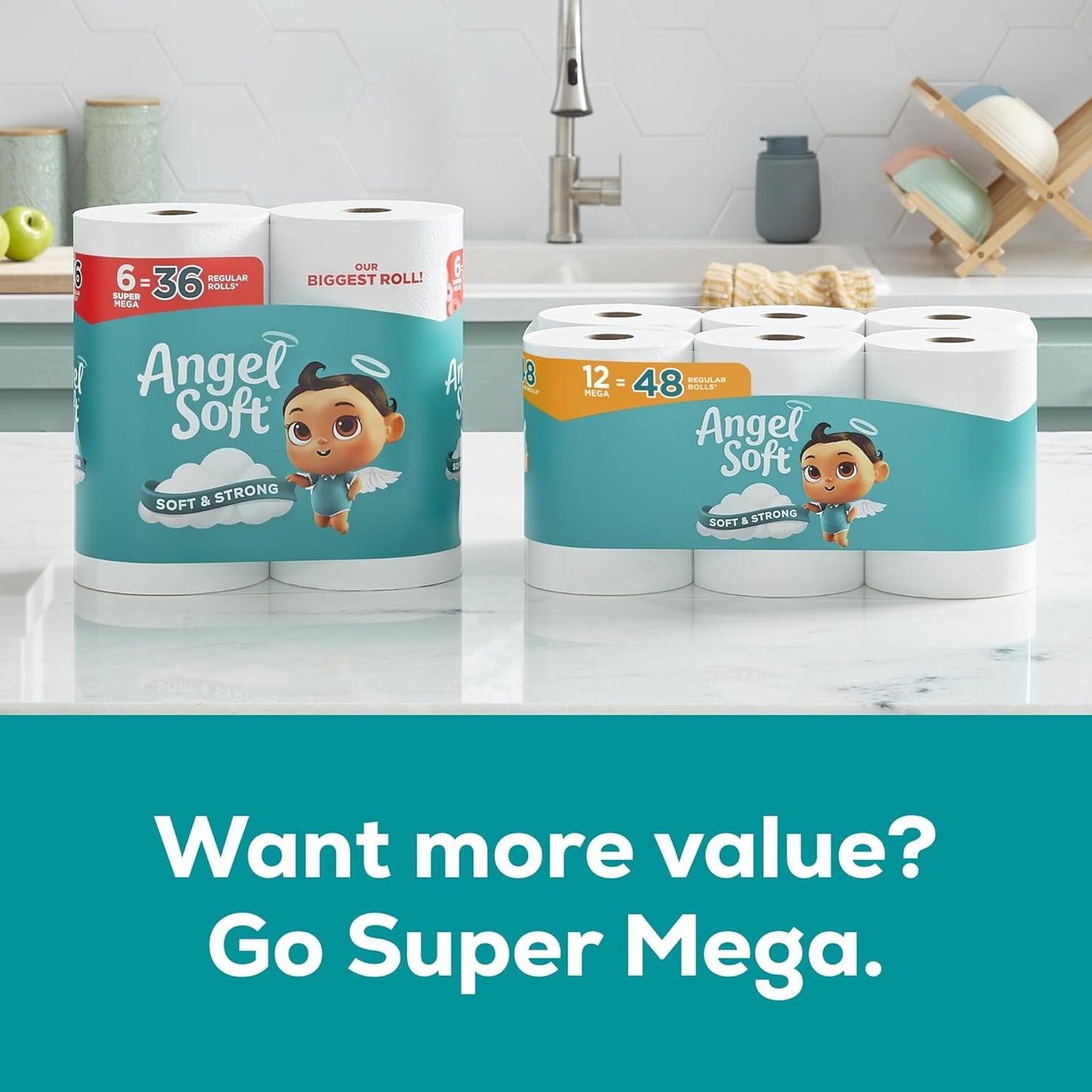 Angel Soft Toilet Paper, 48 Mega Rolls = 192 Regular Rolls, Soft and Strong Toilet Tissue