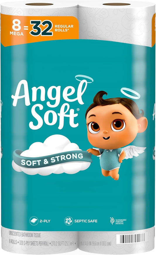 Angel Soft Toilet Paper, 48 Mega Rolls = 192 Regular Rolls, Soft and Strong Toilet Tissue