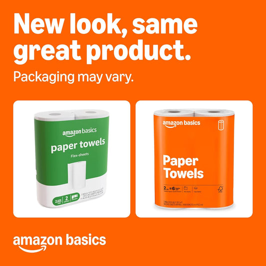 Amazon Basics 2-Ply Flex-Sheets Paper Towels, 12 Basics Rolls = 32 Regular Rolls, Everyday Value with 150 Sheets per Roll