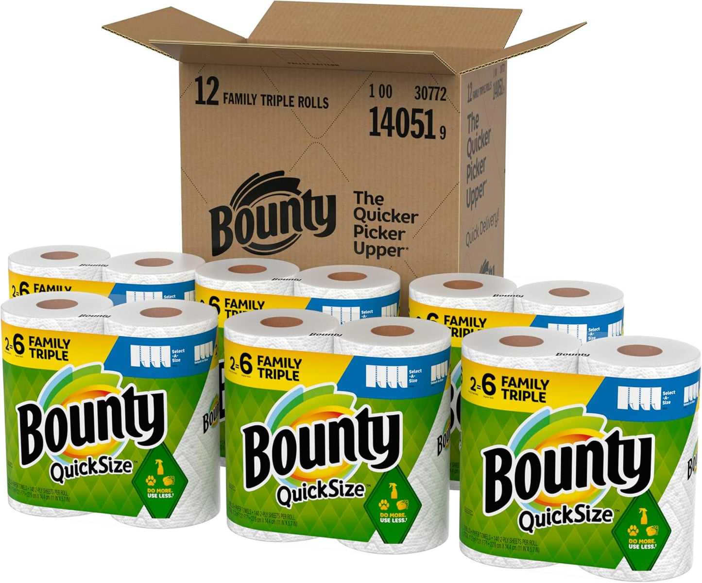Bounty Paper Towels Quick Size, White, 16 Family Rolls = 40 Regular Rolls