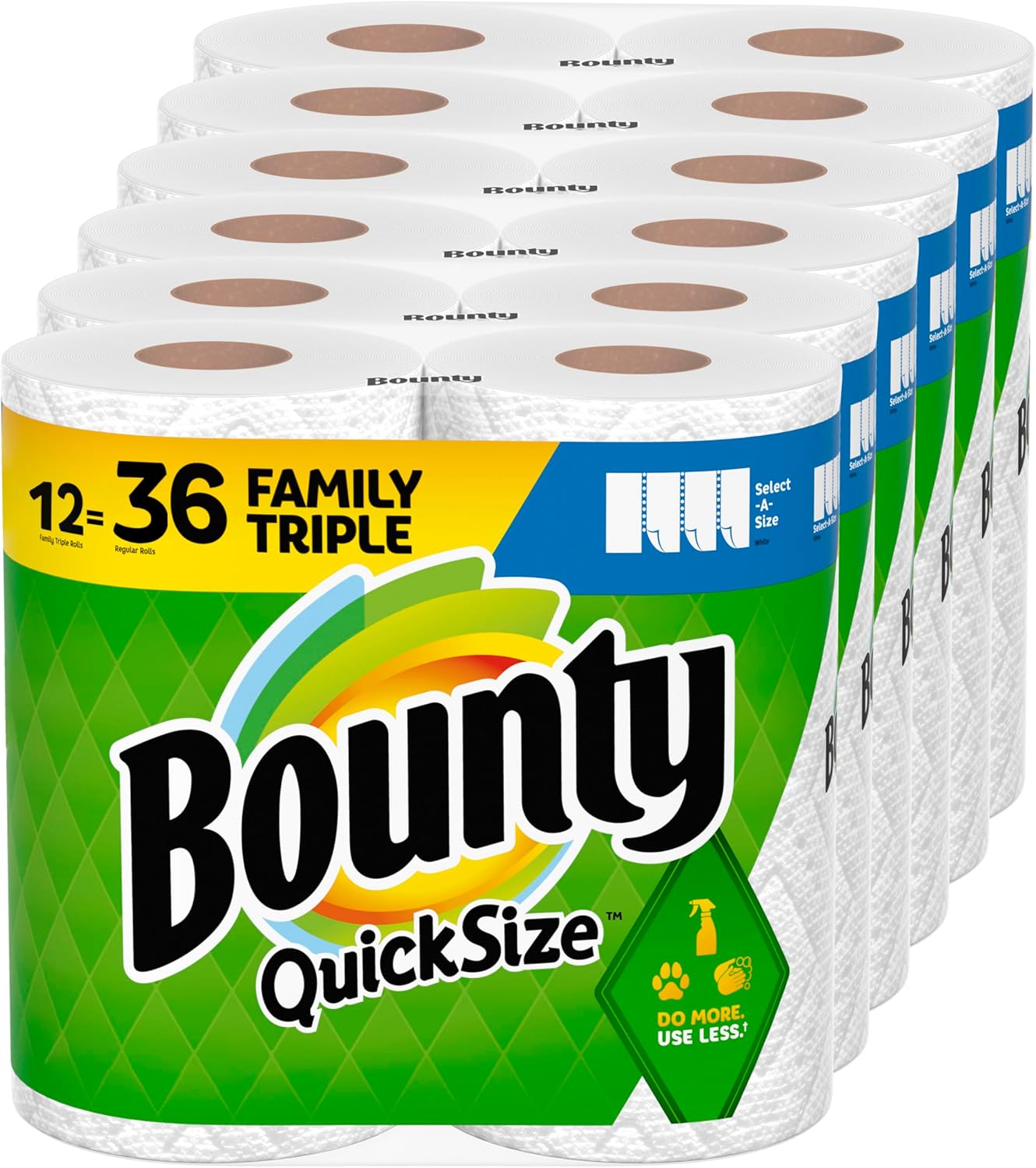 Bounty Paper Towels Quick Size, White, 16 Family Rolls = 40 Regular Rolls