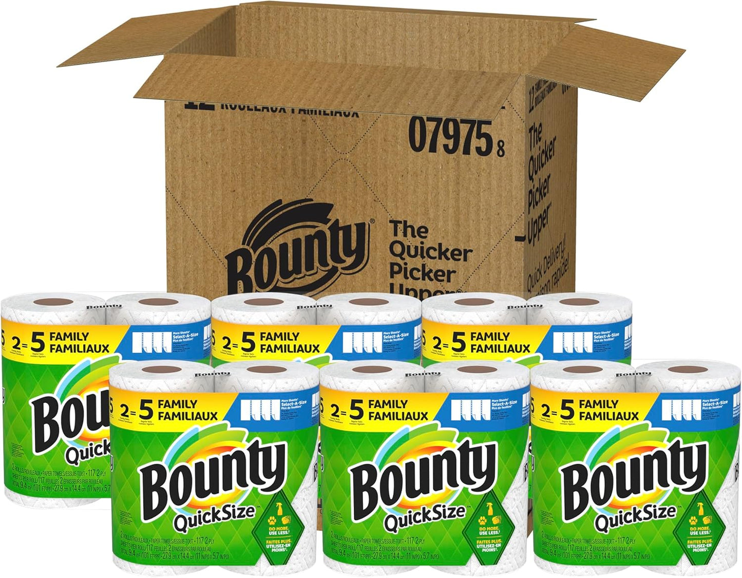 Bounty Paper Towels Quick Size, White, 16 Family Rolls = 40 Regular Rolls