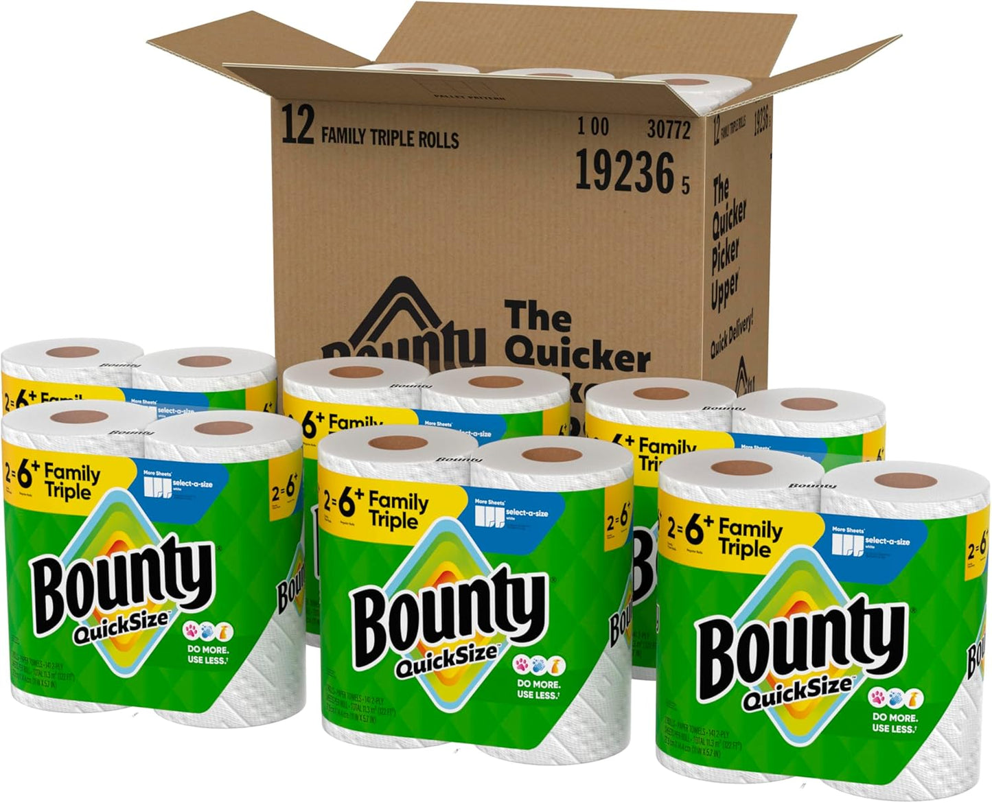 Bounty Paper Towels Quick Size, White, 16 Family Rolls = 40 Regular Rolls