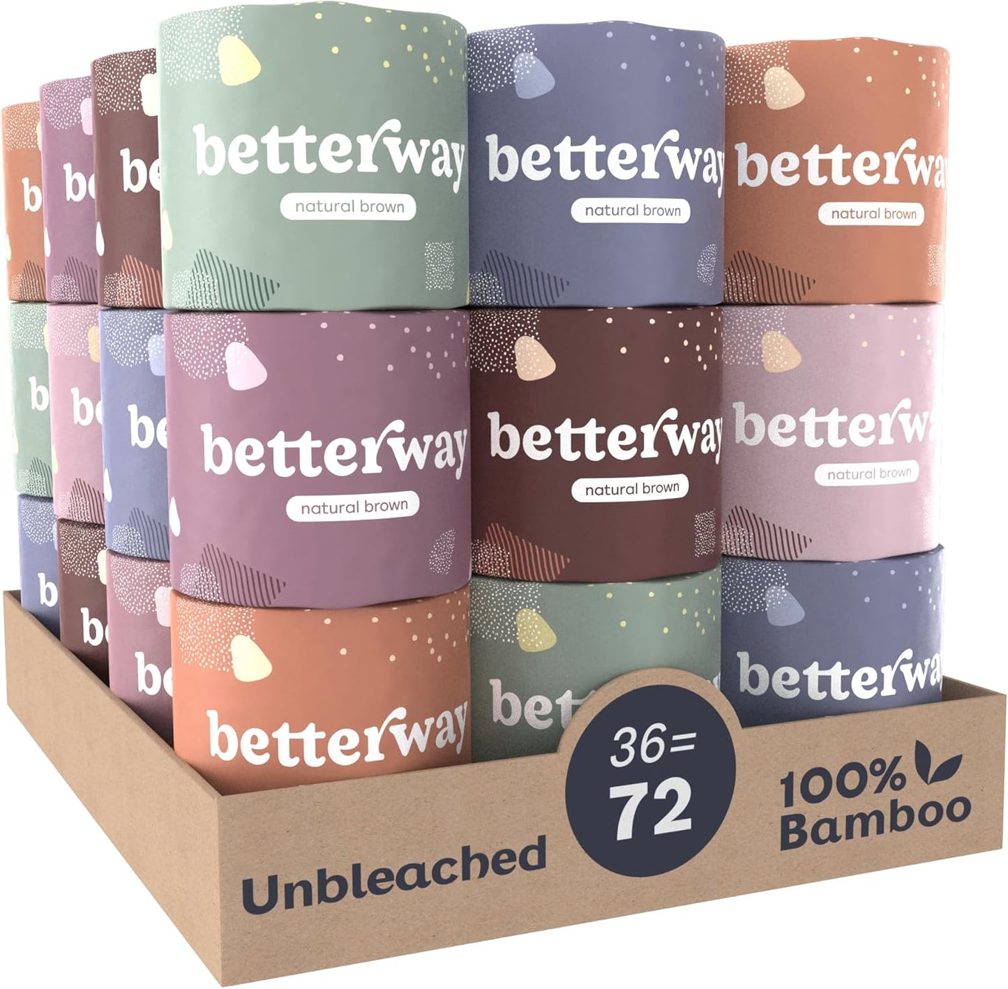 Betterway Bamboo Toilet Paper 3 Ply - Sustainable Toilet Tissue - 12 Double Rolls & 360 Sheets Per Roll - Septic Safe - Organic, Plastic & PFAS Free - FSC Certified