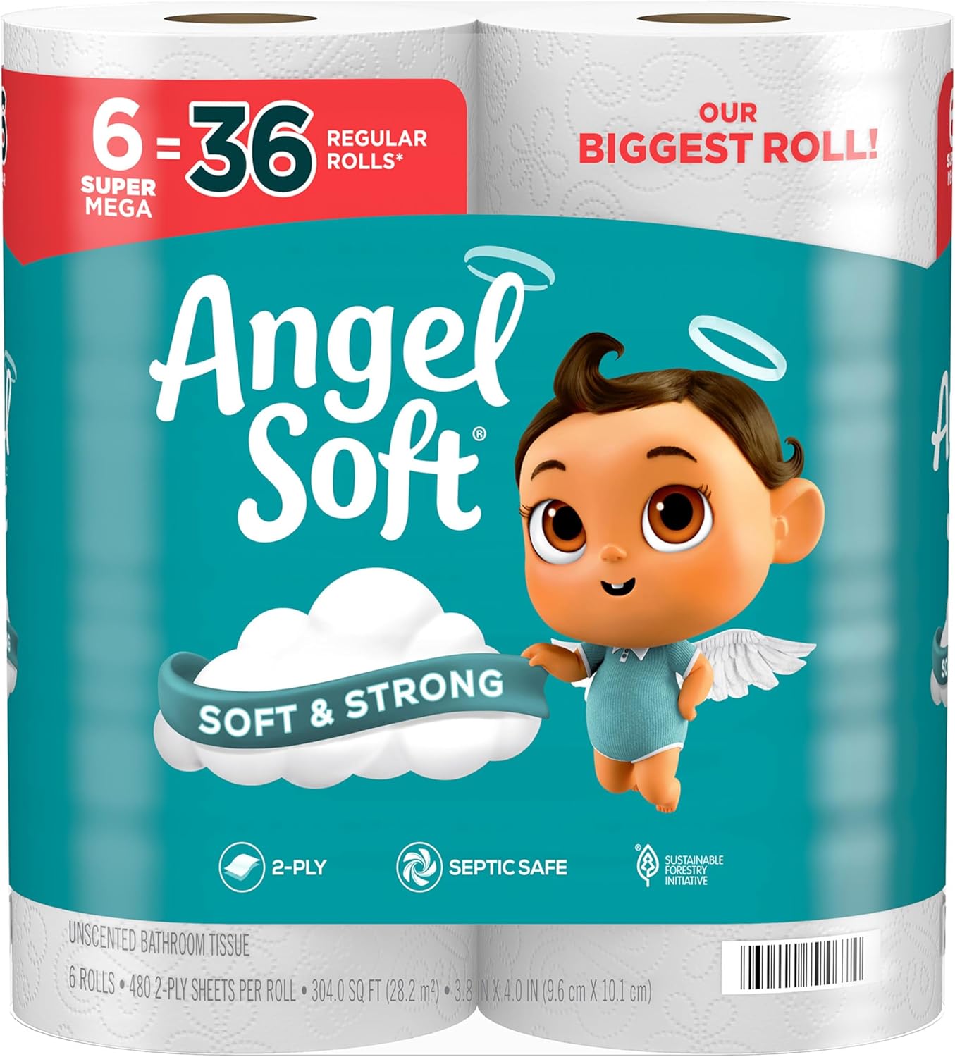 Angel Soft Toilet Paper, 48 Mega Rolls = 192 Regular Rolls, Soft and Strong Toilet Tissue